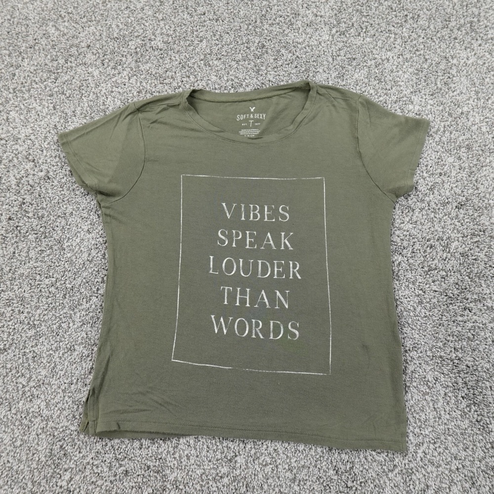 American Eagle Shirt Womens S Green White Short Sleeve Casual Preppy Lightweight